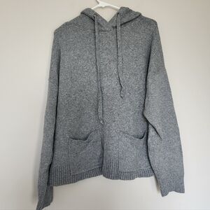 Loft Knit Pullover Grey Hoodie Thick Sweater Front Pockets Women Size XL